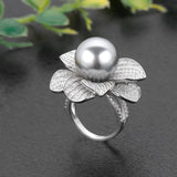 Big Pearl Flower Ring with Zircon Stones