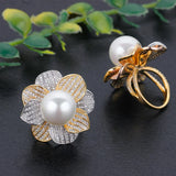 Big Pearl Flower Ring with Zircon Stones