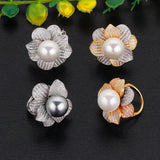 Big Pearl Flower Ring with Zircon Stones