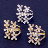 Zircon Micro Paved Ring Lucky Flower Leaf Trapezoid Women Party Jewelry