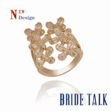 Zircon Micro Paved Ring Lucky Flower Leaf Trapezoid Women Party Jewelry