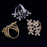 Zircon Micro Paved Ring Lucky Flower Leaf Trapezoid Women Party Jewelry