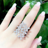 Zircon Micro Paved Ring Lucky Flower Leaf Trapezoid Women Party Jewelry