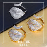 Leaf Shape CZ Gold-Color Nigeria Women Open Adjustable Ring
