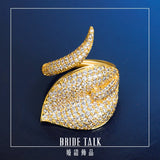 Leaf Shape CZ Gold-Color Nigeria Women Open Adjustable Ring