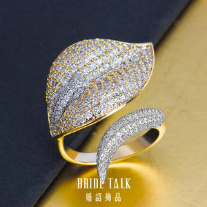 Leaf Shape CZ Gold-Color Nigeria Women Open Adjustable Ring
