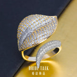 Leaf Shape CZ Gold-Color Nigeria Women Open Adjustable Ring