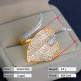 Leaf Shape CZ Gold-Color Nigeria Women Open Adjustable Ring