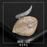 Leaf Shape CZ Gold-Color Nigeria Women Open Adjustable Ring