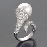 Adjustable Pearl Ring Women Cubic Zirconia Bridal Jewelry