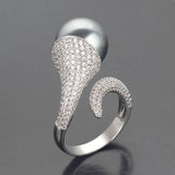 Adjustable Pearl Ring Women Cubic Zirconia Bridal Jewelry