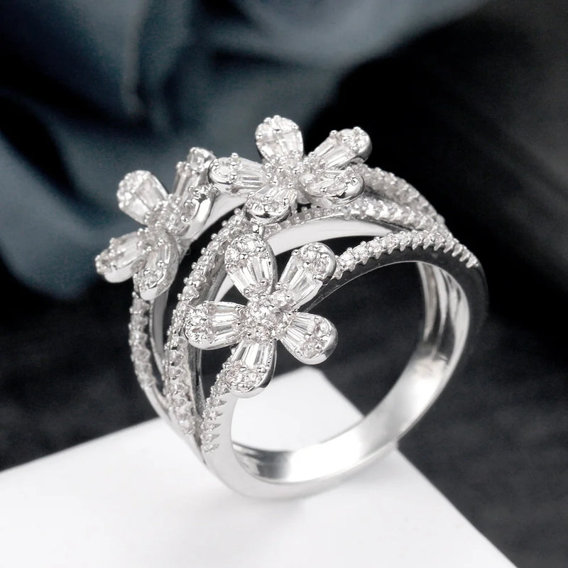 Baguettes Zircon CZ Crystal Bridal Wedding Ring