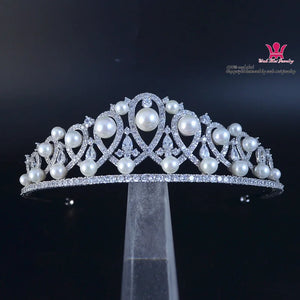 Bride Wedding Crown Headwear Comb Zircon Shell Pearl Pure Princess Crown