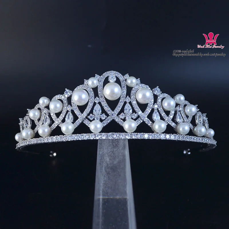 Bride Wedding Crown Headwear Comb Zircon Shell Pearl Pure Princess Crown