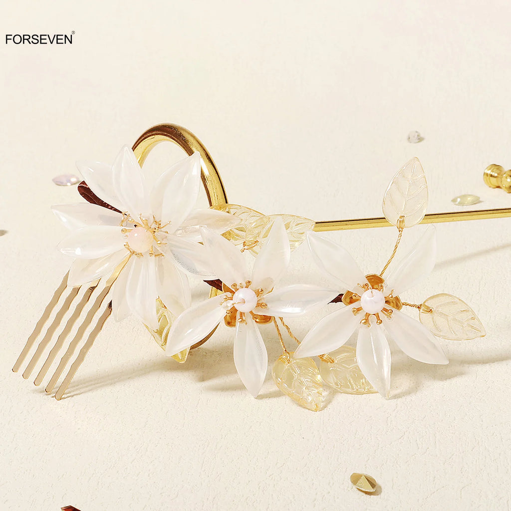 Bride Wedding Flower Hair Combs Metal Hairpins and Clips