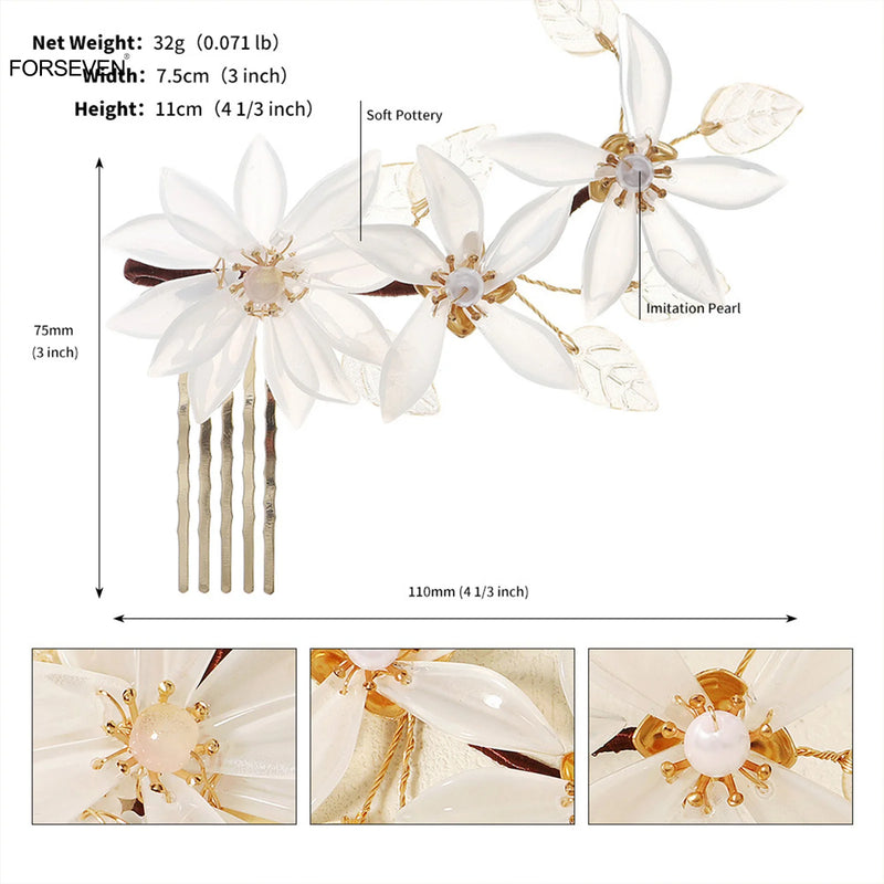 Bride Wedding Flower Hair Combs Metal Hairpins and Clips