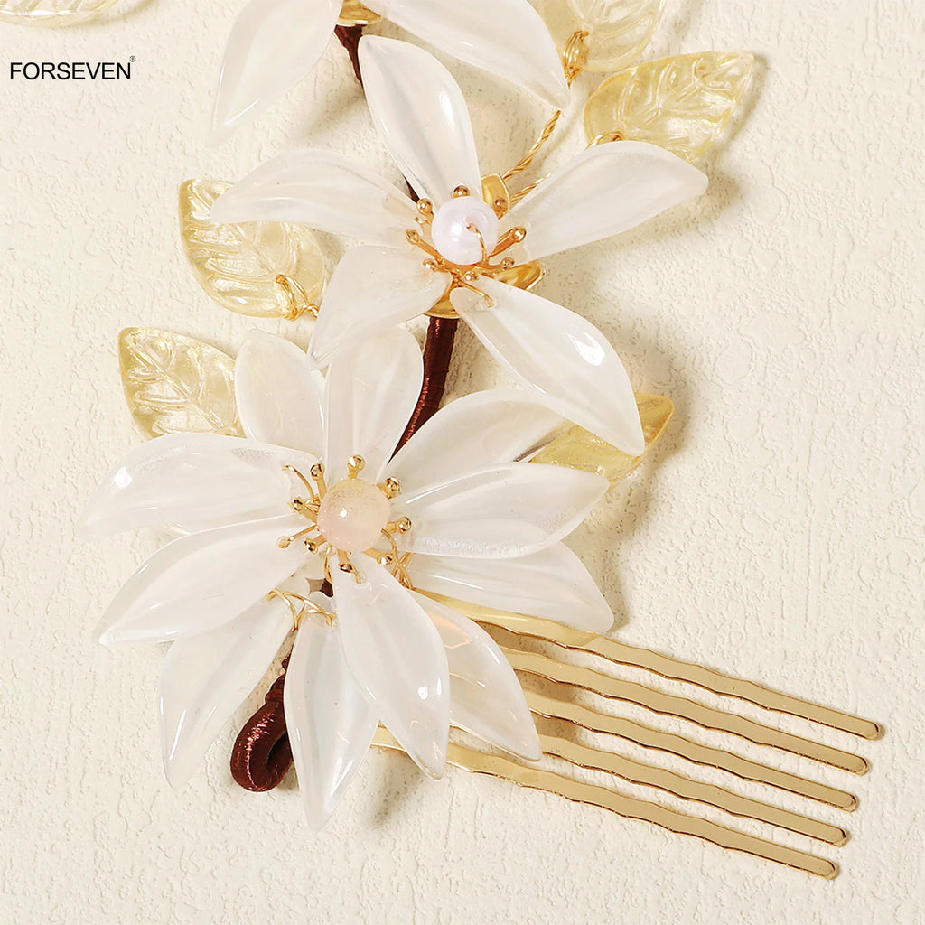 Bride Wedding Flower Hair Combs Metal Hairpins and Clips