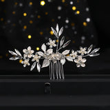 Bridal Wedding Hair Comb Rhinestone Pearl Flower Leaf Headpiece