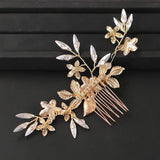 Bridal Wedding Hair Comb Rhinestone Pearl Flower Leaf Headpiece