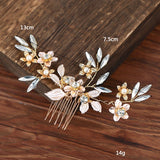 Bridal Wedding Hair Comb Rhinestone Pearl Flower Leaf Headpiece