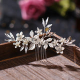 Bridal Wedding Hair Comb Rhinestone Pearl Flower Leaf Headpiece