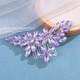 Purple Rhinestone Wedding Hair Combs - Silver Plated Metal Headpieces