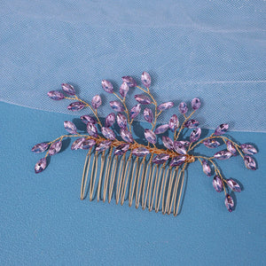 Purple Rhinestone Wedding Hair Combs - Silver Plated Metal Headpieces