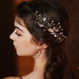 Purple Rhinestone Wedding Hair Combs - Silver Plated Metal Headpieces