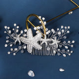 Bridal Rhinestone Hair Combs Starfish Pearls Headpieces