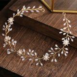Metal Flower Hairbands Crystal Headwear Pearl Headpieces Women Party Head Jewelr