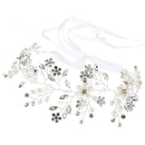 Pearl Rhinestone Flower Wedding Headband Ribbon Hair Jewelry for Women