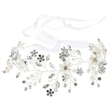 Pearl Rhinestone Flower Wedding Headband Ribbon Hair Jewelry for Women