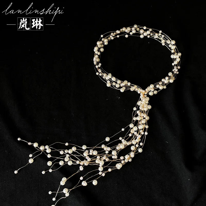 Beaded Pearl Copper Wire Wedding Headdress