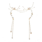 Bride pearls tassel ear clip earrings wedding dress retro
