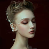 Bride pearls tassel ear clip earrings wedding dress retro