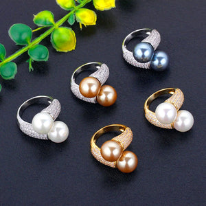 BrideTalk Pearl Statement Rings for Women Cubic Zircon Finger Rings