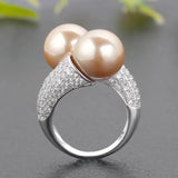 BrideTalk Pearl Statement Rings for Women Cubic Zircon Finger Rings