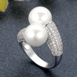 BrideTalk Pearl Statement Rings for Women Cubic Zircon Finger Rings