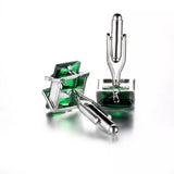 Men French Shirts Cuff Links Silvery Green Crystal Cufflink