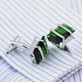 Men French Shirts Cuff Links Silvery Green Crystal Cufflink
