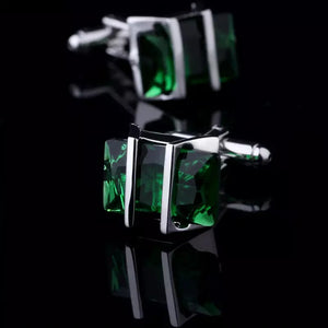 Men French Shirts Cuff Links Silvery Green Crystal Cufflink