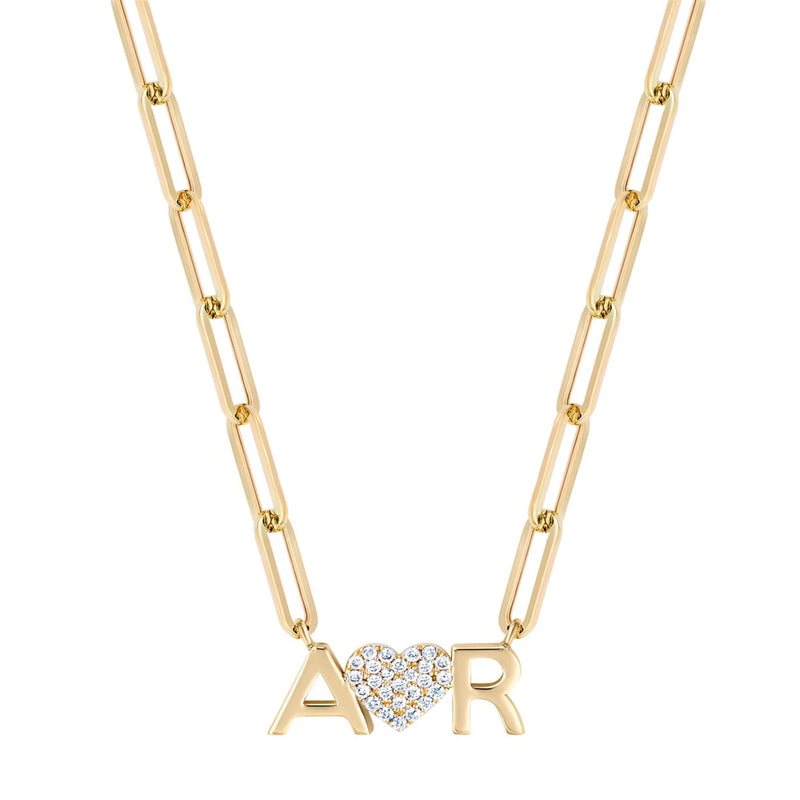 Bridesmaids Alphabet Necklace 18K Plated Chain with Diamond Heart Alphabet