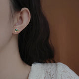 Fireflies and Stars Emerald Earrings Retro Silver Accessories