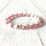 Metal Bead & Pink Cat's Eye Bracelet - Healing Stone Gift for Women