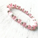 Metal Bead & Pink Cat's Eye Bracelet - Healing Stone Gift for Women