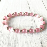 Metal Bead & Pink Cat's Eye Bracelet - Healing Stone Gift for Women