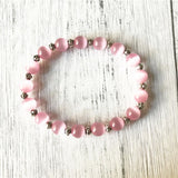 Metal Bead & Pink Cat's Eye Bracelet - Healing Stone Gift for Women