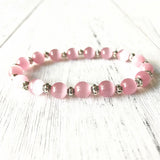 Metal Bead & Pink Cat's Eye Bracelet - Healing Stone Gift for Women