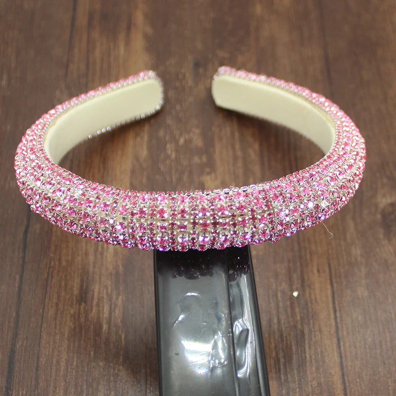 Pink Rhinestone Crystal Headband for Women Party Sparkle Hairband