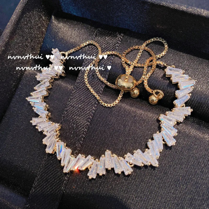 Colorful Gemstone Bracelet 18K Plating Rhinestone Zircon Open-Ended